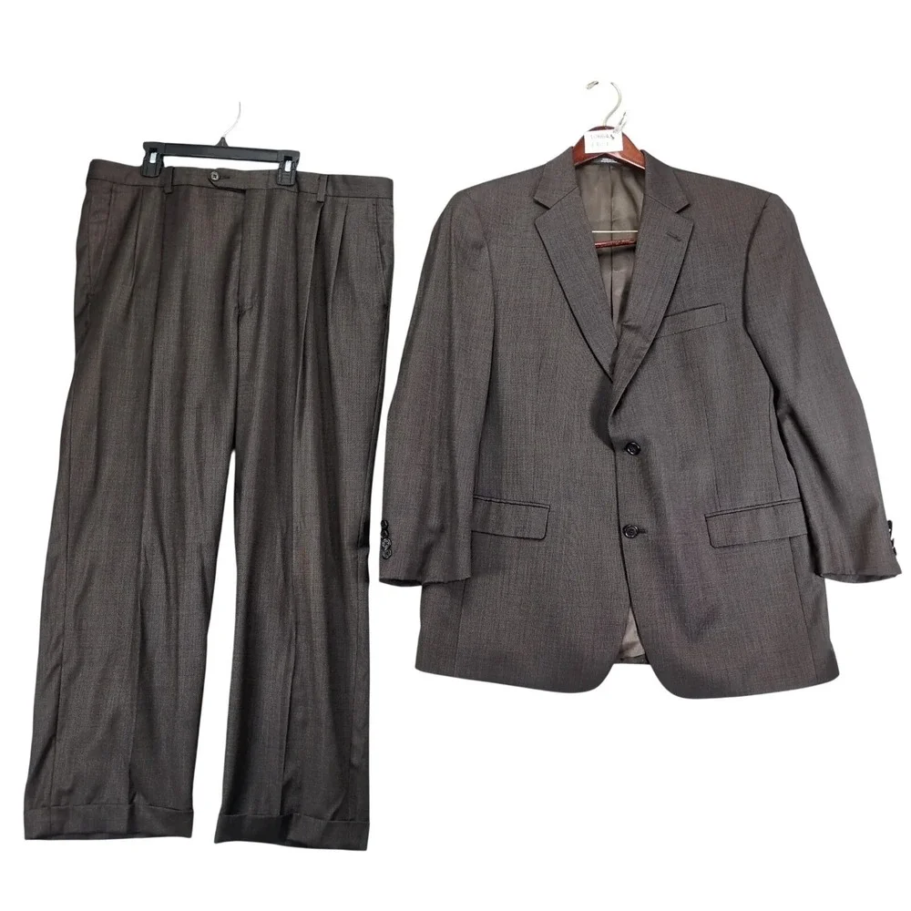 Vintage Hart Schaffner Marx Brown Wool 2pc Suit Mens 44R Jacket 39x28